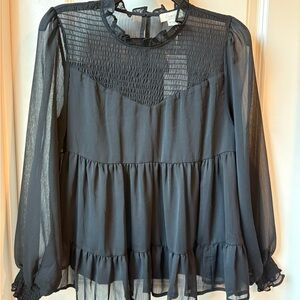 Black Sheer Blouse with Ruffle Details